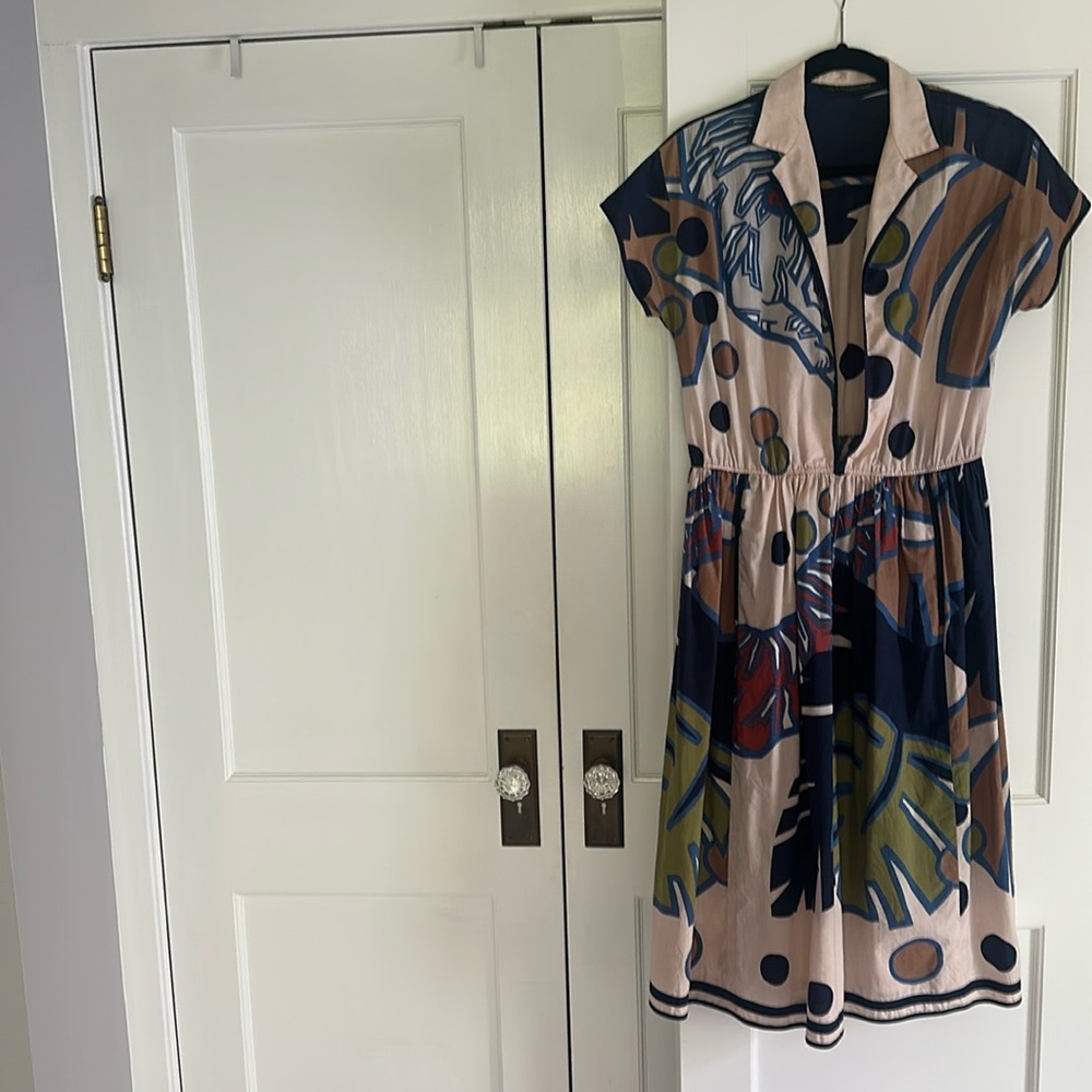 Louis Ferard bold flora Monstera leaf cotton dress open front euro 44 M L